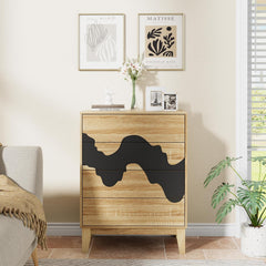 GOOBUY Commode met 4 lades, commode met onregelmatig golfpatroon, dressoir voor woonkamer, slaapkamer, hal, 60x35x82cm, natuurlijke afwerking