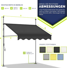 Tillvex® Klemluifel - Balkonluifel zonder boren - 250cm - Verstelbaar - Antraciet