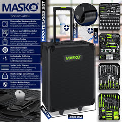 MASKO Gereedschapskoffer, 1400-delig, gevuld, gereedschapsset in aluminium koffer, gereedschapskist met wieltjes, gereedschapskist, huishouden, hobby, auto, trolleyfunctie, professionele