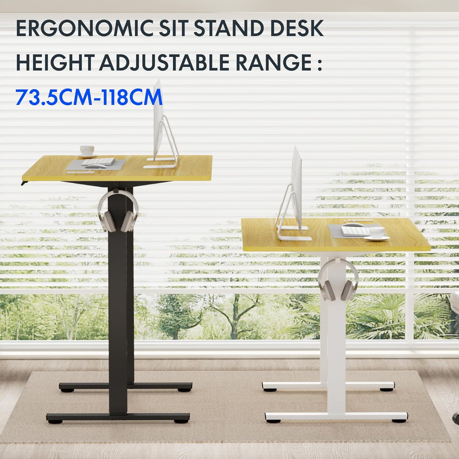 FLEXISPOT ONE PIECE elektrisch sta-bureau, in hoogte verstelbaar, sta-bureau, zit-sta bureau, verstelbaar bureau, sta-bureau voor thuiskantoor (100 x 60 cm, wit frame + esdoornbureaublad)