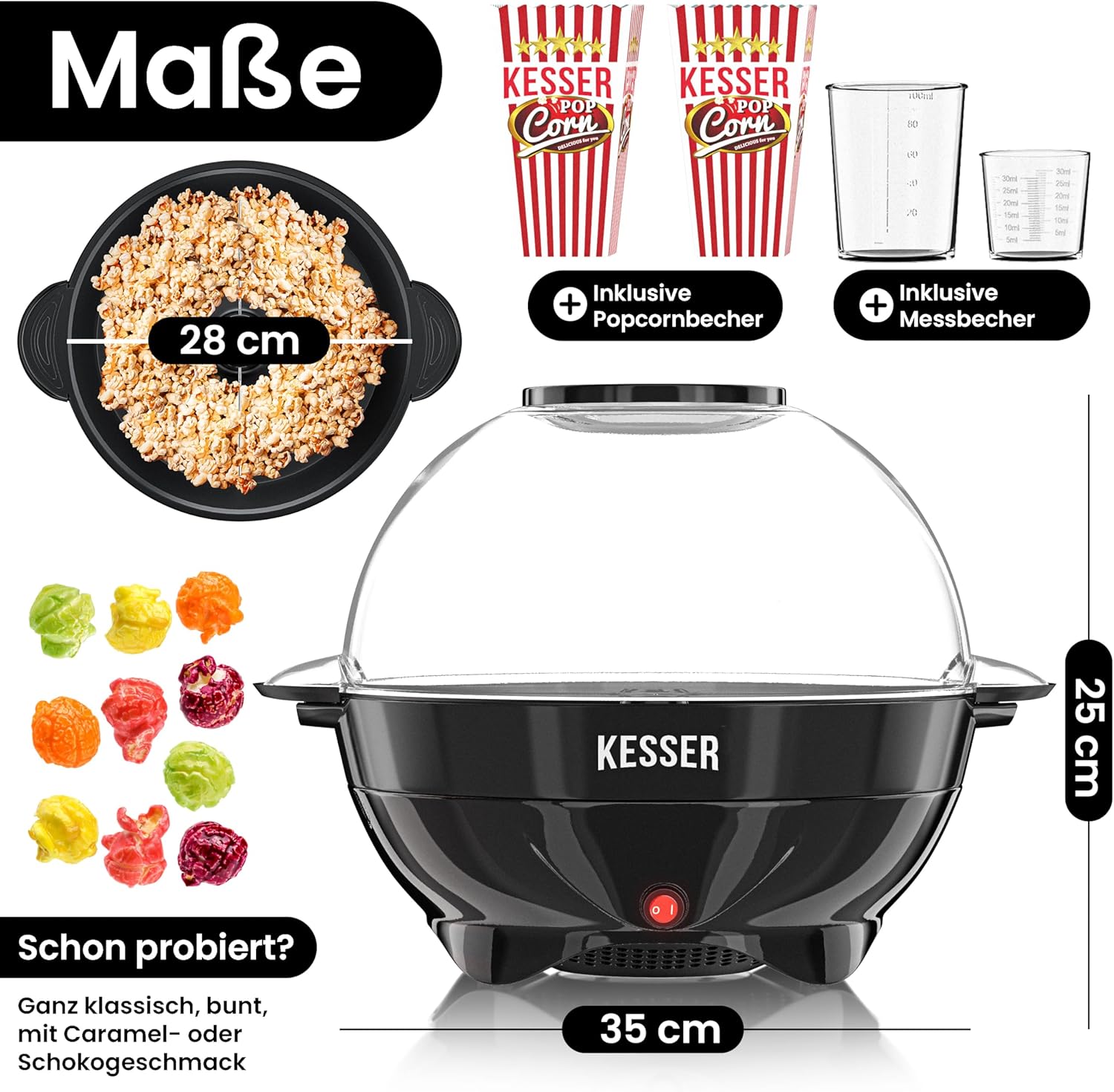 KESSER® Popcornmachine - Popcornmaker - 800W - 5,5L - Zwart