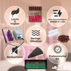 Sina Nagelfrees, frees, manicure nagel, 30-delige diamantfreesset + 100 schuurhulzen + 2 vijlblokken