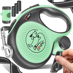 LOVPET Hondenrollijn, 5 m, hondenriem voor kleine en grote honden, 50 kg, uittrekbare lijn, ergonomische en antislip handgreep, jogginglijn, 360 graden lijnverlenging, looplijn, reflecterende mazen