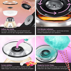 KESSER® Suikerspinmachine set voor je huis, met 30 x suikerspinstaafjes en maatlepels, retro katoenen snoepmachine, suikerspinmachine met accessoires, hoogte 22 cm, 500 W, crèmewit