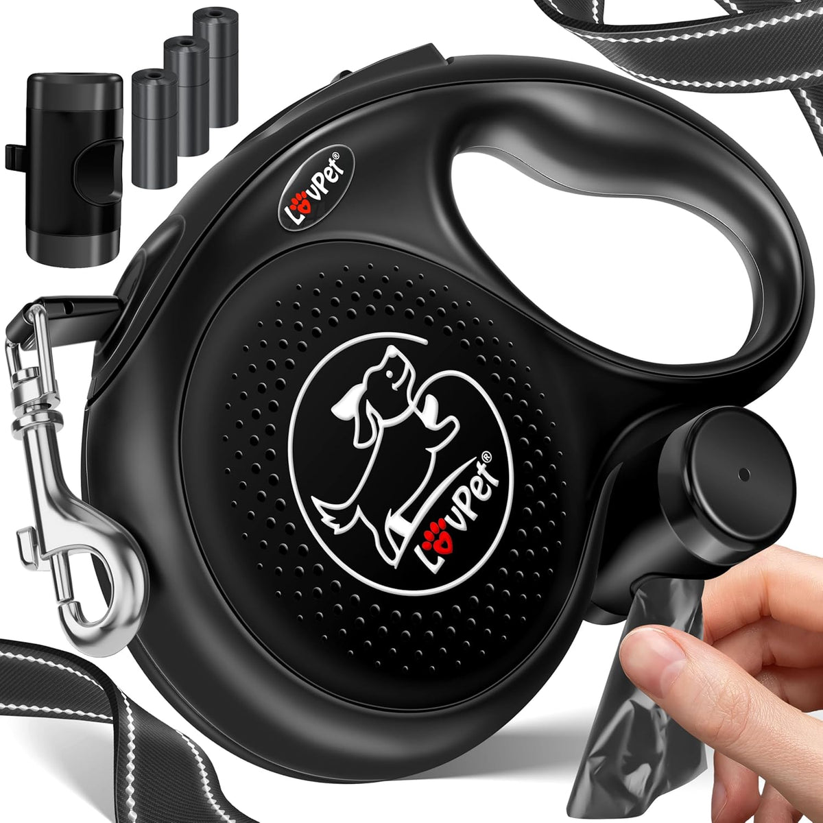 Lovpet® Hondenriem - Rollijn - 5 meter - Antislip - Zwart