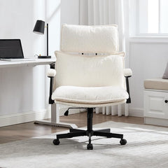 UEV Bureaustoel met schommelfunctie, stoel van imitatiebont, computerstoel, gamestoel, draaistoel voor studeerkamer, slaapkamer, kantoor, Beige