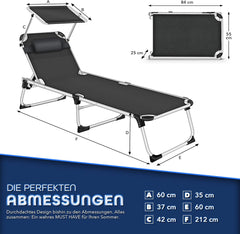 Ligbed - Ligstoel - Zonnebed - Opvouwbaar - Zwart - KESSER®