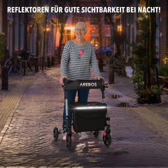 Arebos Lichtgewicht rollator van aluminium, 6-voudig in hoogte verstelbaar, opvouwbaar, incl. stokhouder en afneembare boodschappentas, loophulp met vastzetfunctie, zwart
