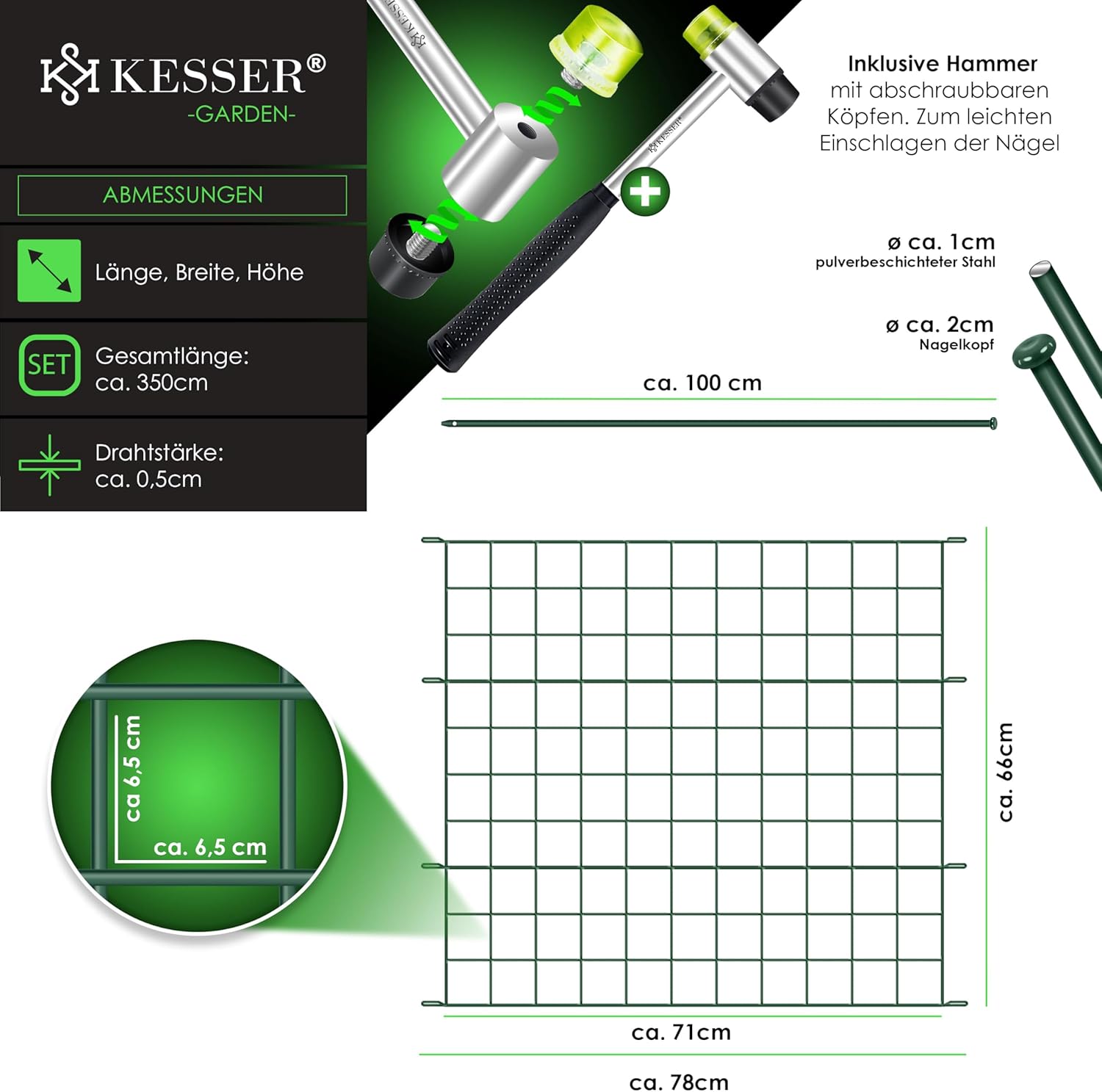 KESSER® 5x Vijverhek - Tuinhek - Steekhek - 71x66cm - Groen