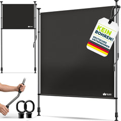 tillvex Klemluifel, verticale luifel met handslinger, zonder boren, inkijkbescherming, uittrekbaar en ondoorzichtig, verticale zonwering, terras, tuin, inkijkbescherming, weerbestendig, zwart, 200X310cm