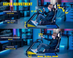 GTPLAYER Racing Simulator Cockpit met Stoel, Sim Racing Cockpit Multifunctionele Verstelbare Gaming Stuurwielstandaard voor G25 G27 G29 G920 G923 T300 PS5 PS4 Xbox, Zonder Stuurwiel, Schakelpook & Pedalen, Zwart/Wit