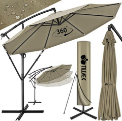 Tillvex® Parasol - Zweefparasol - Ø300cm - 360° Draaibaar - Bruin