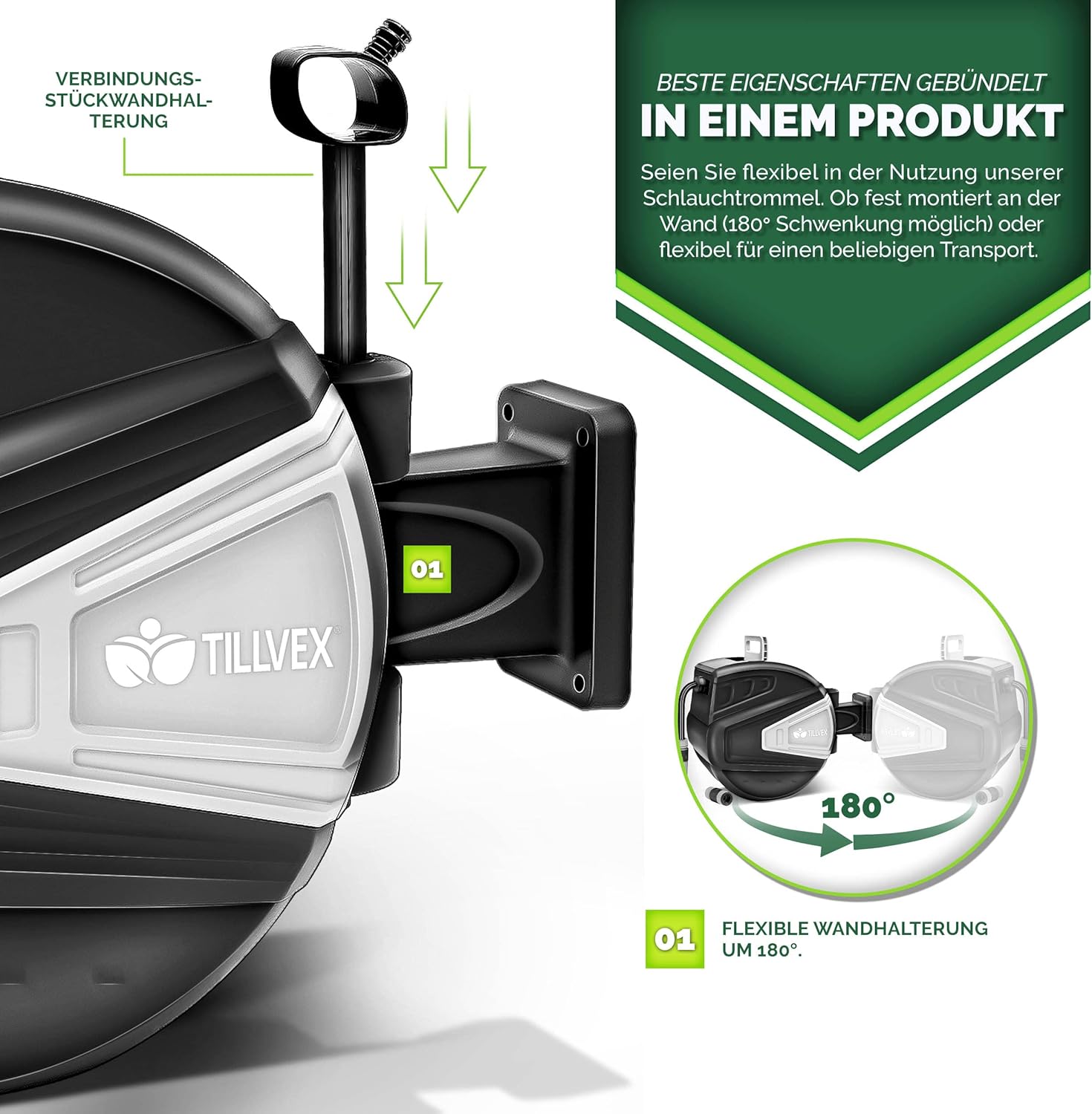 Tillvex® Tuinslanghaspel - Wandslangenbox - 30m Tuinslang  - Zwart