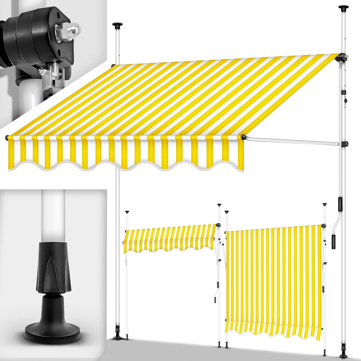 Tillvex® Klemluifel - Balkonluifel zonder boren - 300cm - Verstelbaar - Geel