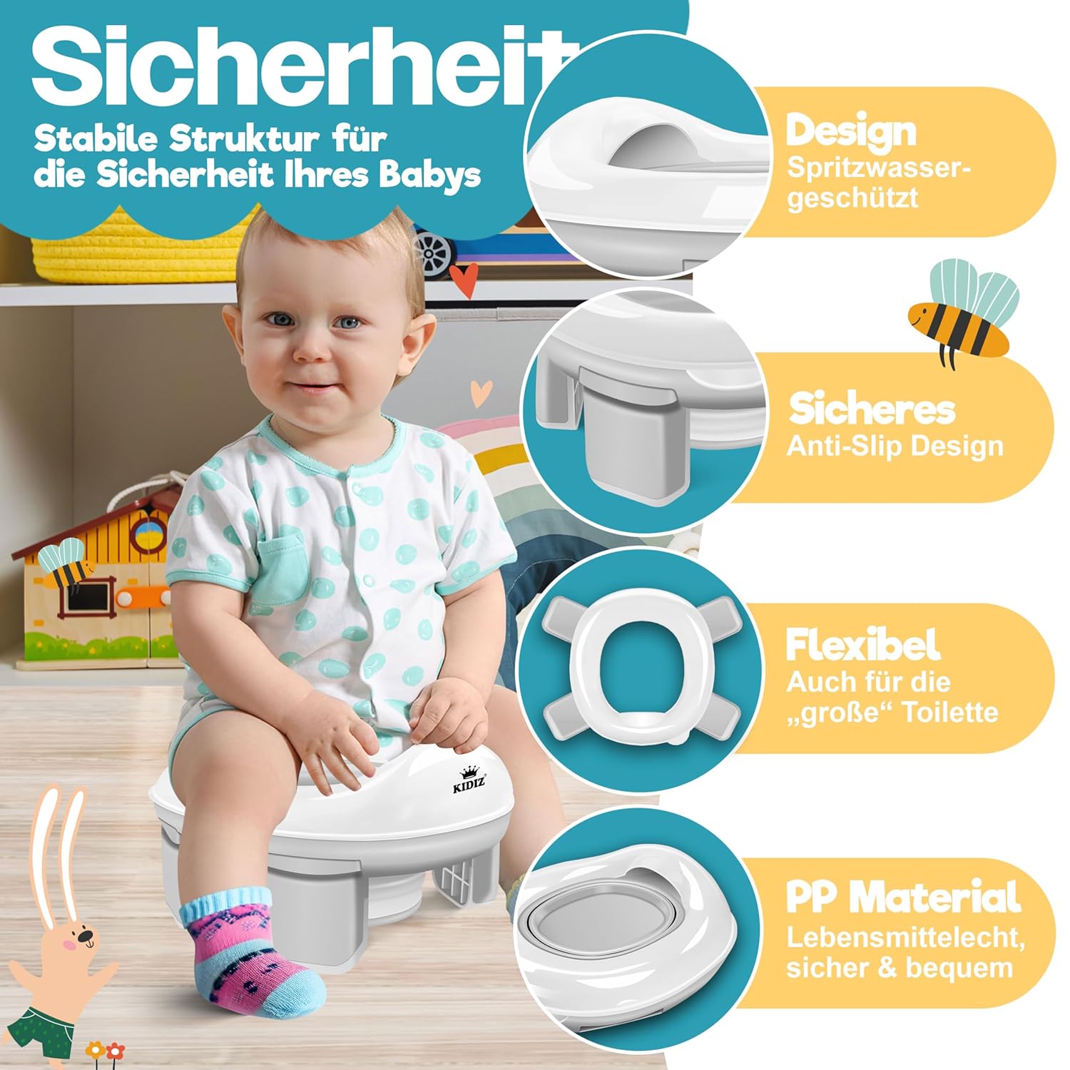 KIDIZ® Toiletbril voor kinderen - Kindertoiletbril - WC verkleiner - Grijs