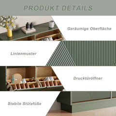 UEV Schoenenkast met 4 kleppen, smal, drukdeuropener, push-to-open, schoenenkast met kantelbeveiliging, schoenenkast voor woonkamer, slaapkamer, hal, ruimtebesparend, groen