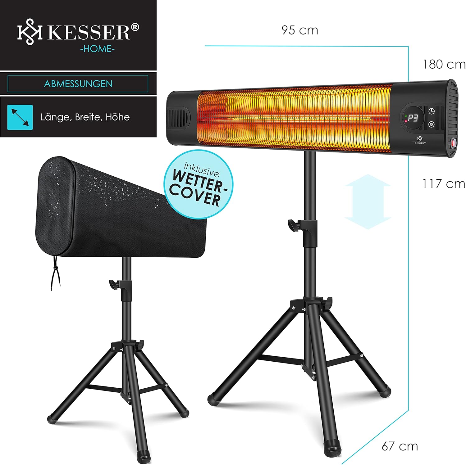 Infrarood Verwarming - Terrasverwarmer - Elektrische Heater - Zwart - KESSER®