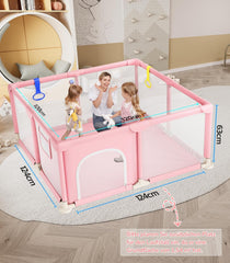 Dripex Babybox voor baby's, 124 x 124 cm, box met ademend net, box 210D Oxford-weefsel, playpen, kinderbox, roze