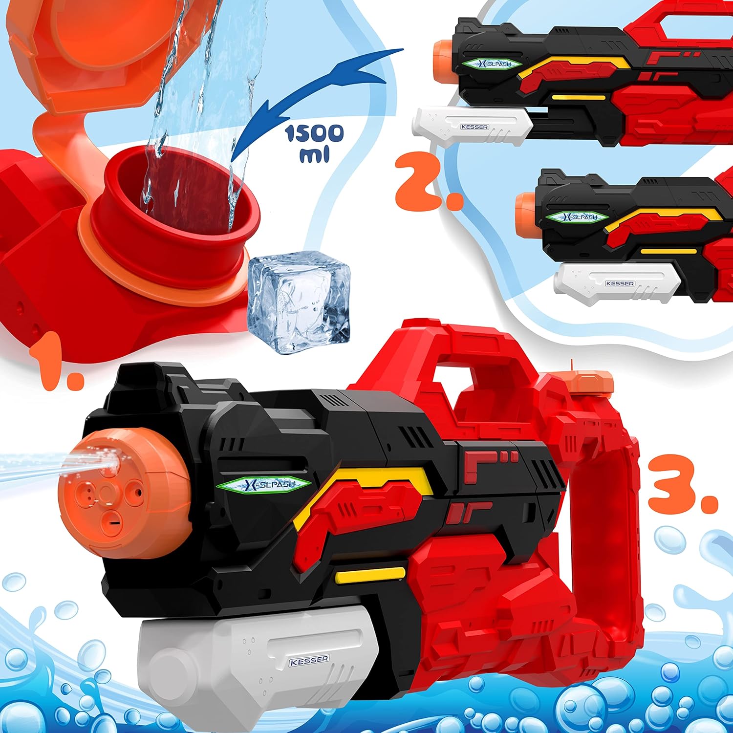 KESSER® Waterpistool - Set van 2 - Bereik 10-11 meter - Rood