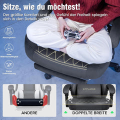 GTPLAYER Gaming stoel, stof, gamingstoel, ergonomische bureaustoel, pc-stoel, 150 kg belastbaarheid, verstelbare en draaibare bureaustoel met verenzitkussen en voetensteun, grijs - GT830