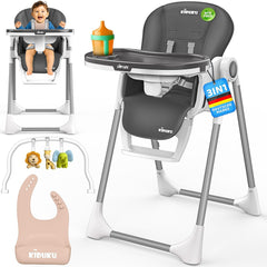 KIDUKU® Kinderstoel voor baby's, 3-in-1 met opzetstuk voor pasgeborenen + slabbetje, activiteitsboog en tafel, kinderstoel, inklapbaar, met ligfunctie, in hoogte verstelbaar, meegroeiend, 0-36 maanden