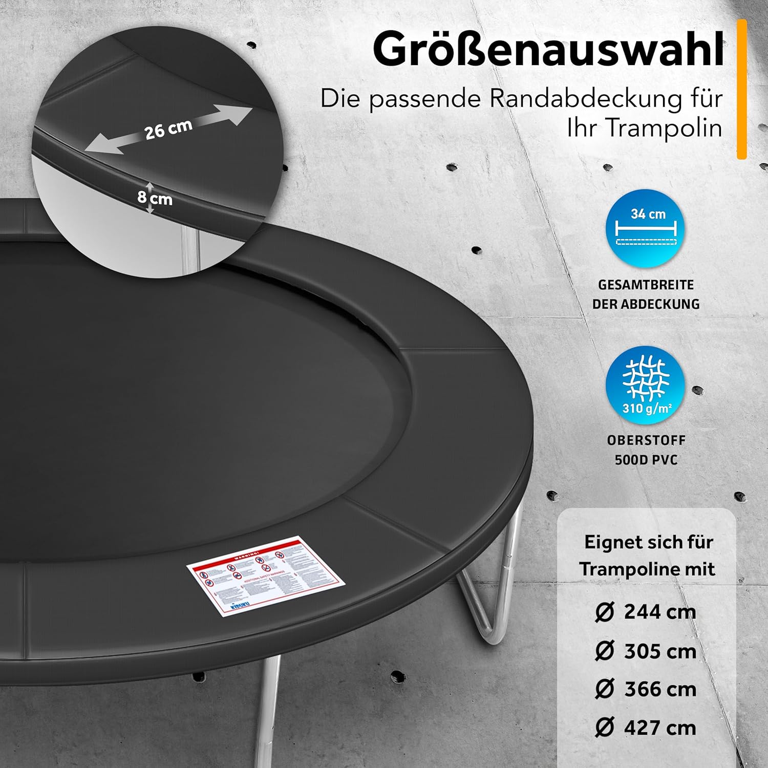 Kiduku Trampoline Randafdekking - Rand - Ø244cm - Antraciet
