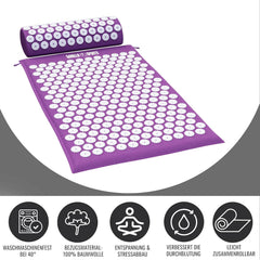 GORILLA SPORTS® Acupressuurmat, met ergonomische kussen en draagtas, 68 x 42 x 2,5 cm, wasbaar, van katoen, kleurkeuze, massagemat, nagelmat, acupunctuurmat