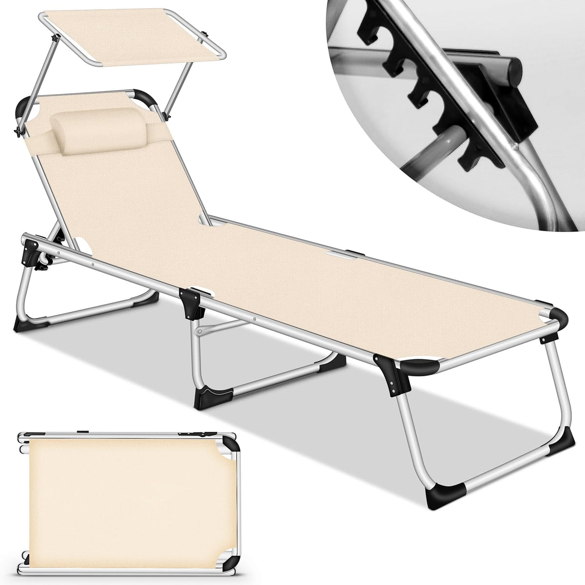Ligbed - Ligstoel - Zonnebed - Opvouwbaar - Beige - Tillvex®