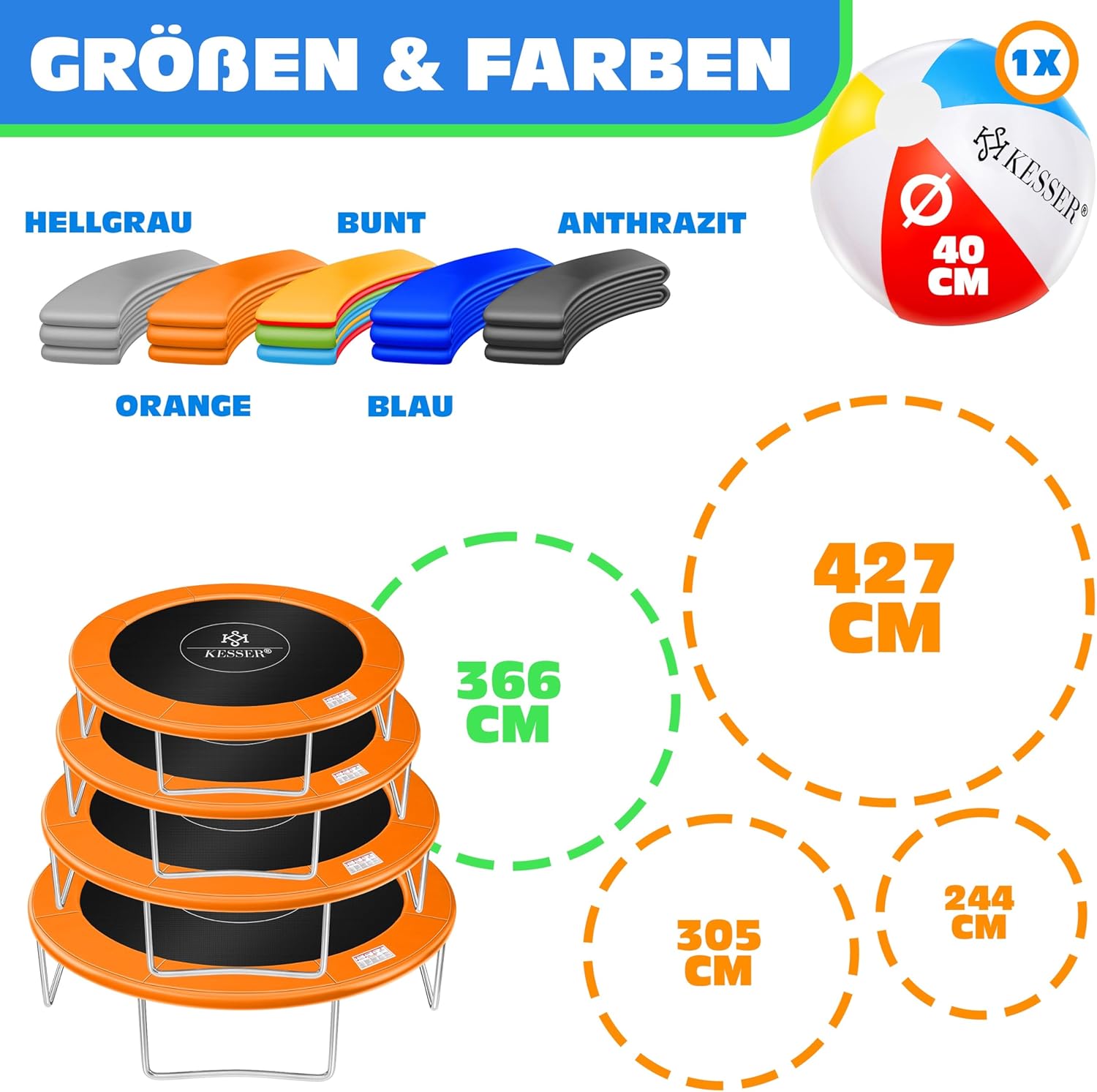 KESSER® Trampoline Randafdekking - Rand - Ø366cm - Oranje
