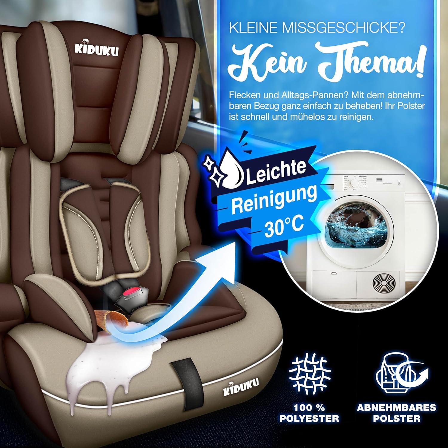 KIDUKU® Autostoeltje - Kinderzitje - Veiligheidsgordel - Bruin