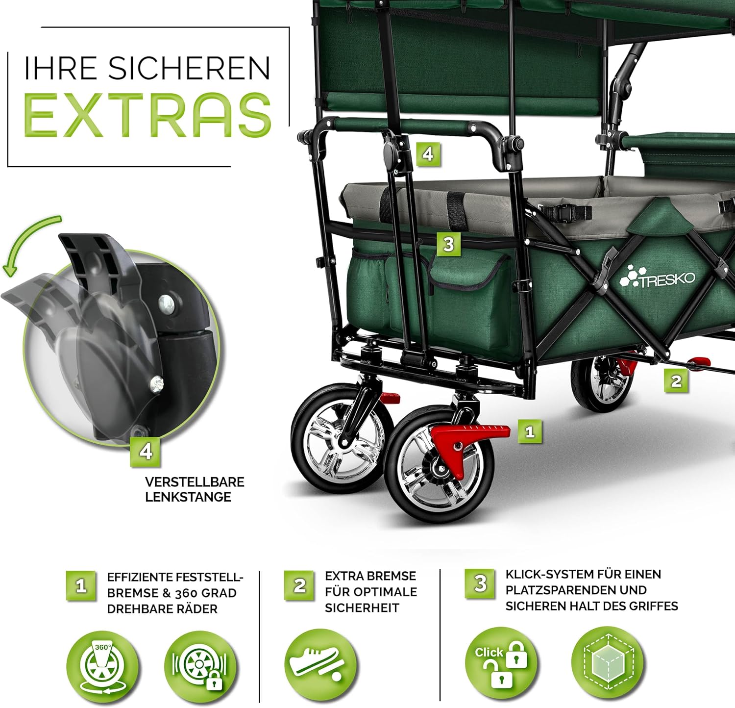 TRESKO® Bolderkar - Opvouwbaar - Bolderwagen - Groen