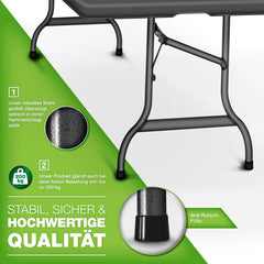 Tillvex® Inklapbare Tafel - Campingtafel - Klaptafel - 180x75cm - Antraciet