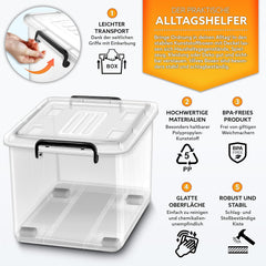 tillvex® Opbergdozen met deksel, set van 6, 13 liter, geschikt voor levensmiddelen, kunststof stapelbaar, grote opbergdoos, kledingdozen, 100% nieuw materiaal