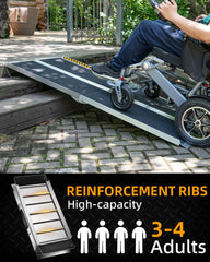 PURFINO Draagbare Rolstoelhelling 182 cm, 363 kg Draagvermogen, Antislip Opvouwbare Aluminium Helling met Carborundum Oppervlak voor Trappen, Drempels, Stoepranden