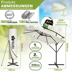 Zweefparasol - Tuinparasol - Parasol 235x235 cm - Met voet - Met Parasolhoes - Beige - Tillvex
