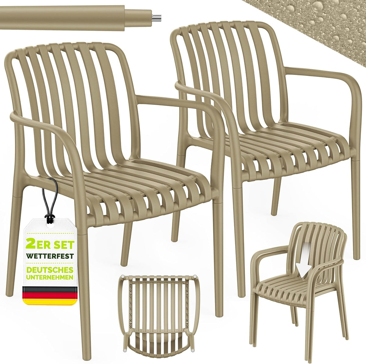 Tuinstoelen - Weerbestendig - Met armleuning - Set van 2 - Taupe - Tillvex®