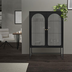 Vitrinekast - Buffetkast - 85x120x40 cm - Zwart - ML-Design •