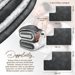 KESSER® Elektrische deken met automatische uitschakeling, 160 x 120 cm, dubbelzijdig elektrische warmtedeken, knuffeldeken, bed, bank, 9 temperatuurniveaus, wasbaar tot 40 °C, met timer, digitaal