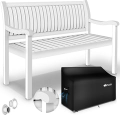 tillvex Houten tuinbank, 3-4-zits incl. afdekking, weerbestendig, 150 cm, massief houten parkbank, 320 kg belastbaar, voor balkon, terras en tuin, wit