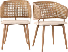Eetkamerstoelen met rotan rugleuning, zitkussen van PU-leer, moderne en eenvoudige stijl, comfortabel en ademend, geschikt voor restaurants, woonkamer en cafés (2)