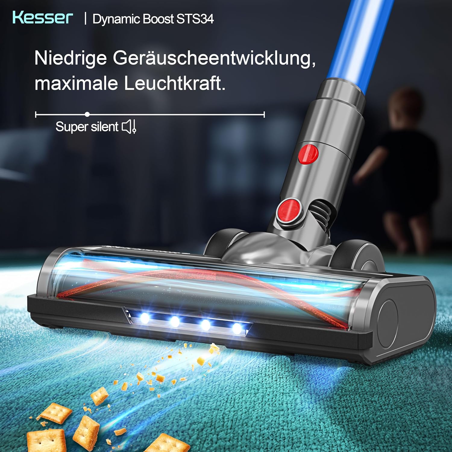 KESSER® Accustofzuiger draadloos tot 70 min. looptijd & stil | accustofzuiger met led-display, stofzuiger zonder zak, met anti-klit-vloerborstel voor harde vloeren, tapijt, dierenharen
