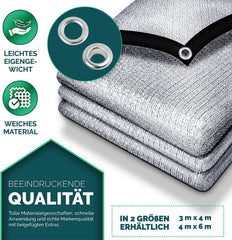 FOLIASOL Schaduwnet auto, 4 x 6 m, aluminium hondennet met ingestanste ringen, 80% uv, aluminium zonwering voor camping en vakantie, zonwering, met bevestiging, hittebescherming, aluminium