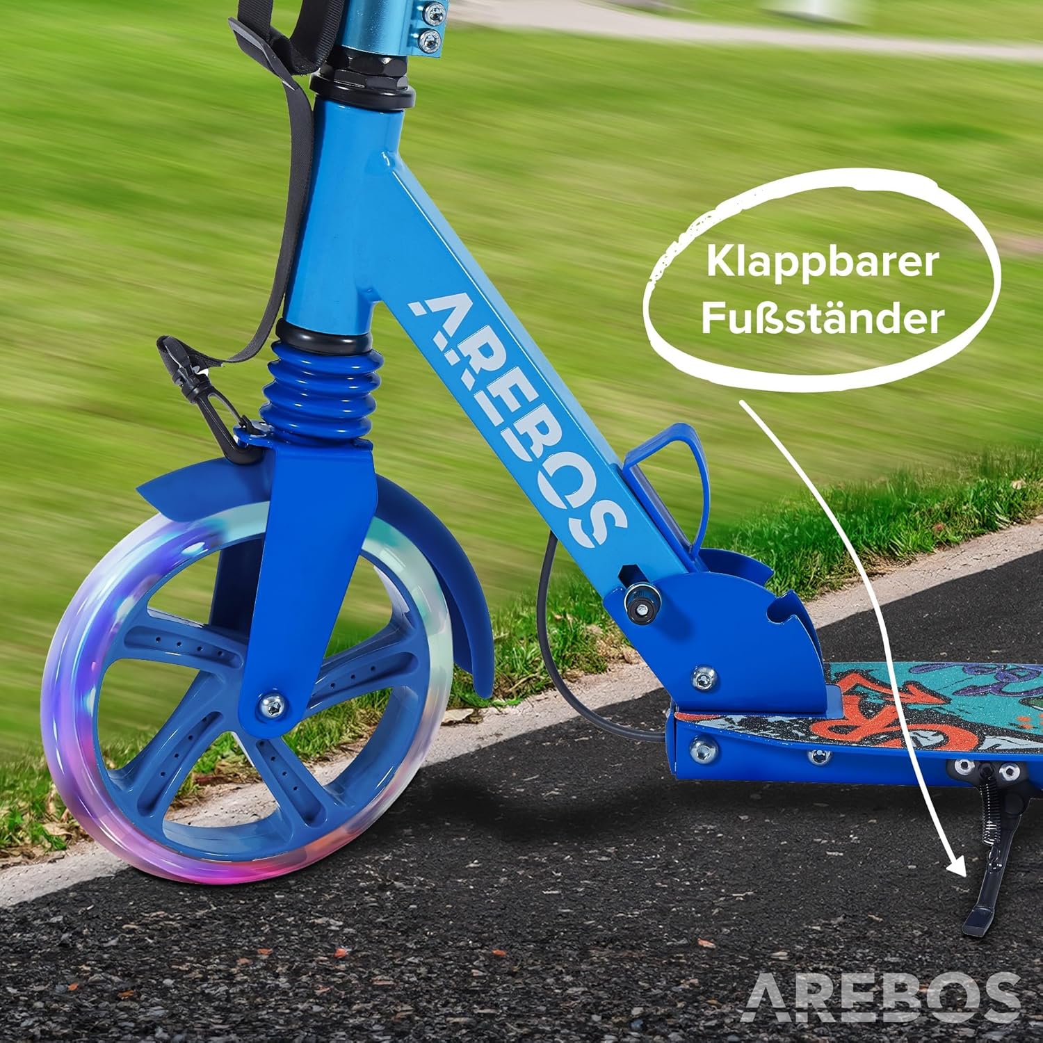 Kinderstep - LED Wielen - Verstelbaar - Vouwbaar - Blauw - Arebos