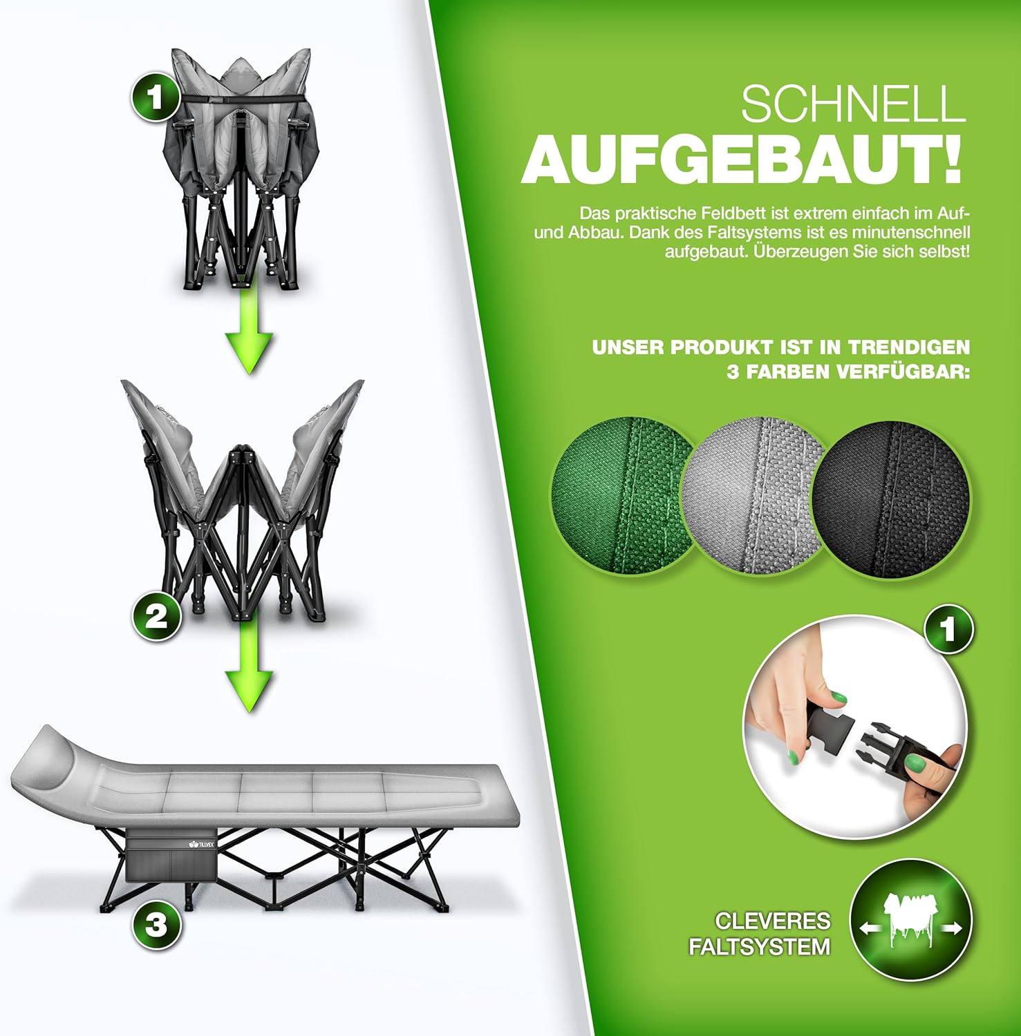 Veldbed - 1 Persoons - Kampeerbed - Stretcher - Grijs - Tillvex®