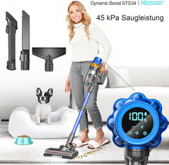 KESSER® Accustofzuiger draadloos tot 70 min. looptijd & stil | accustofzuiger met led-display, stofzuiger zonder zak, met anti-klit-vloerborstel voor harde vloeren, tapijt, dierenharen