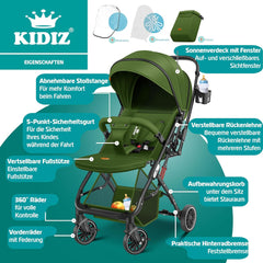 KIDIZ® Kinderwagen kinderbuggy opvouwbare ligbuggy sportwagen opvouwbaar 360° wielen 5-punts gordel incl. voetenzak, drankhouder, regenhoes & muggennet verstelbare rugleuning & zonnekap
