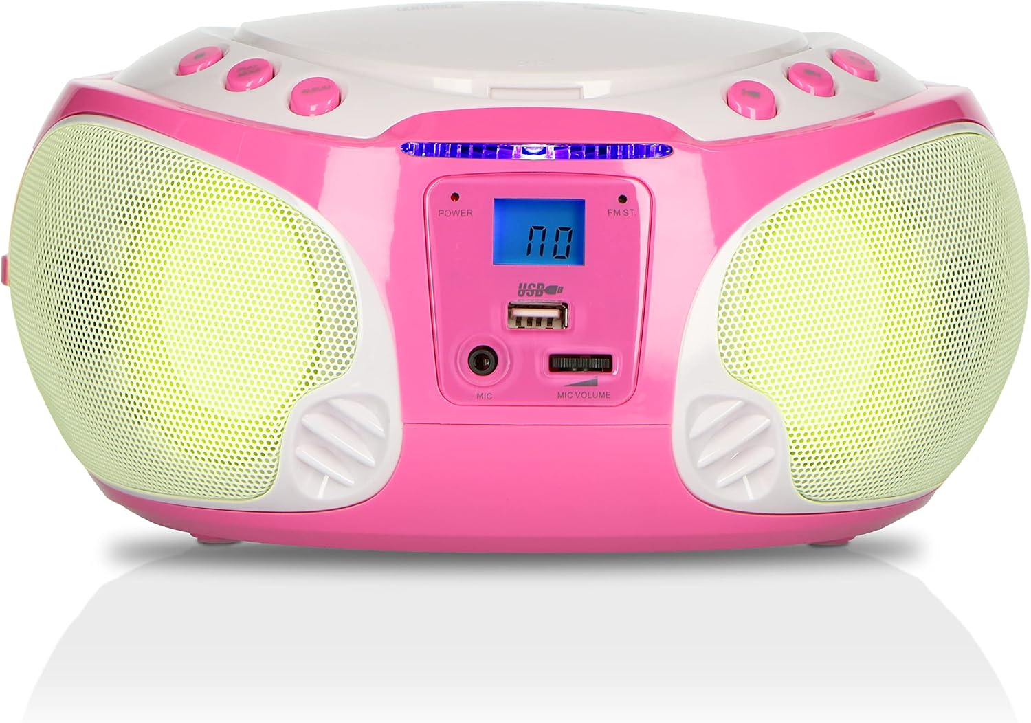 Lenco SCD-650PK - Draagbare radio CD speler met karaokemicrofoon en LED - Roze