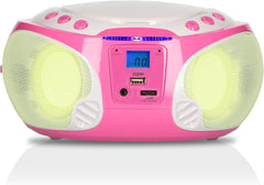 Lenco SCD-650PK - Draagbare radio CD speler met karaokemicrofoon en LED - Roze