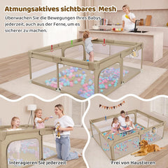 Dripex Babybox voor baby's, 150 x 180 cm, box met ademend net, box 210D Oxford-weefsel, playpen, kinderbox, grote veiligheidsspeelplaats, bruin