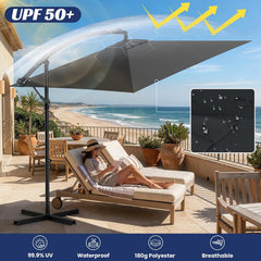 Zweefparasol - Tuinparasol - Parasol 350 cm - Met voet - Met Parasolhoes - Grijs/Zwart - Verdego